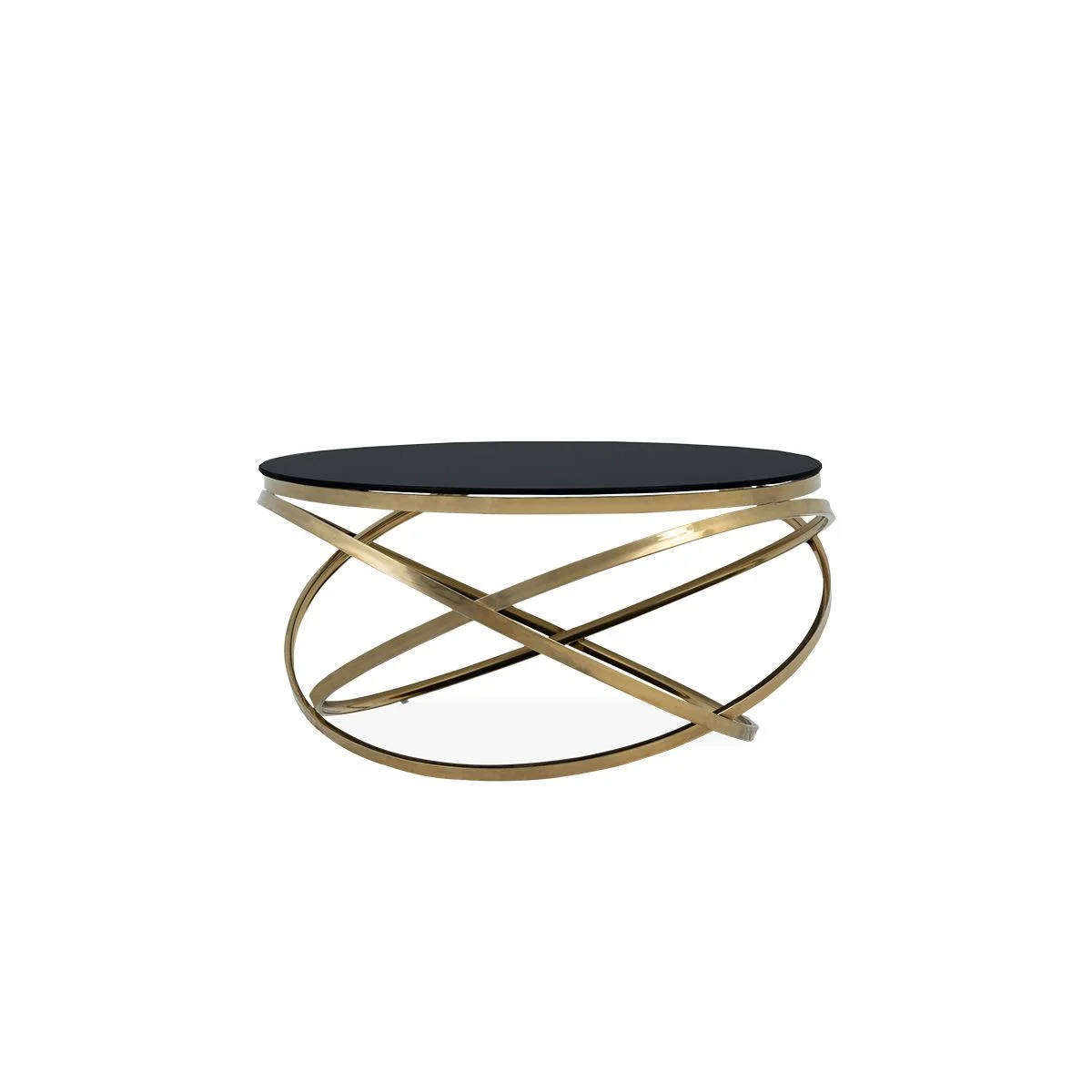 Modern Coffee Table Black Glass Top Gold Finish