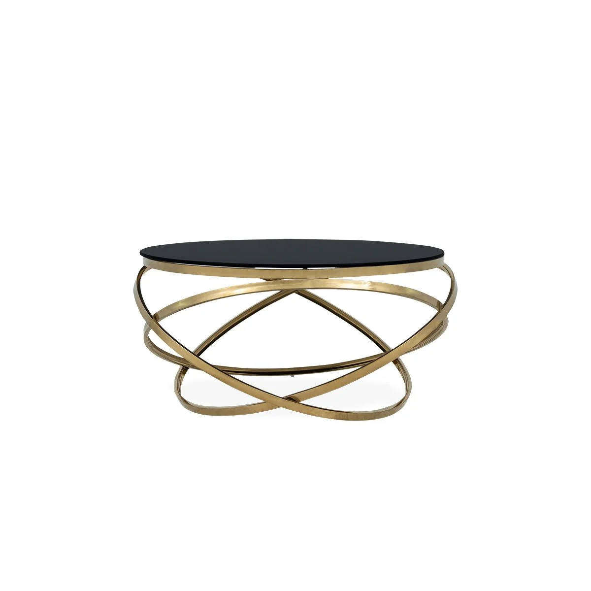 Modern Coffee Table Black Glass Top Gold Finish