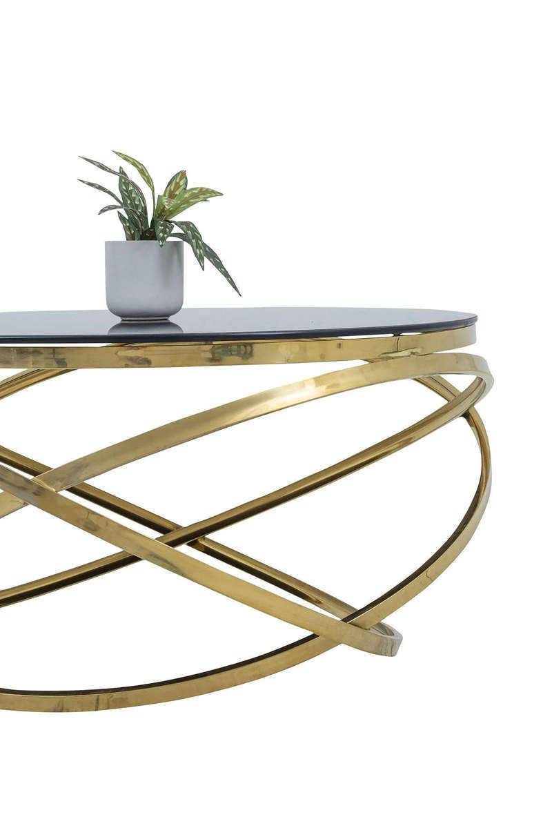 Modern Coffee Table Black Glass Top Gold Finish