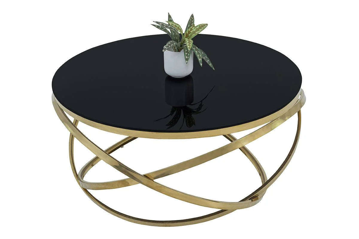Modern Coffee Table Black Glass Top Gold Finish