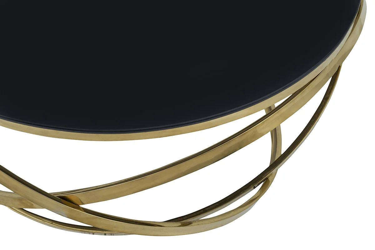 Modern Coffee Table Black Glass Top Gold Finish