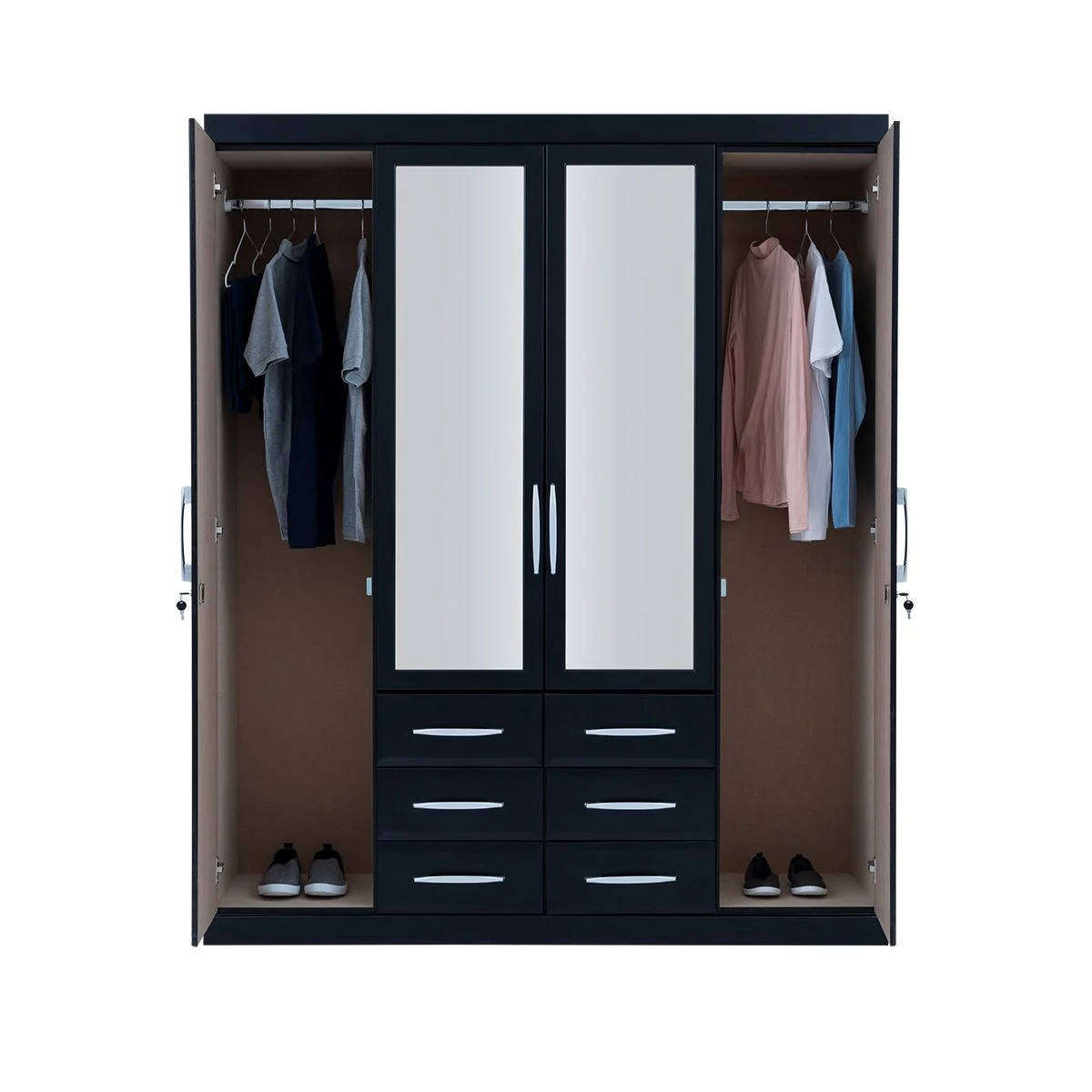 Twin Wardrobe with Mirrors  Black