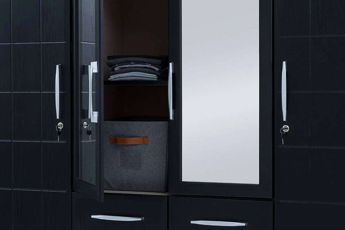 Twin Wardrobe with Mirrors  Black