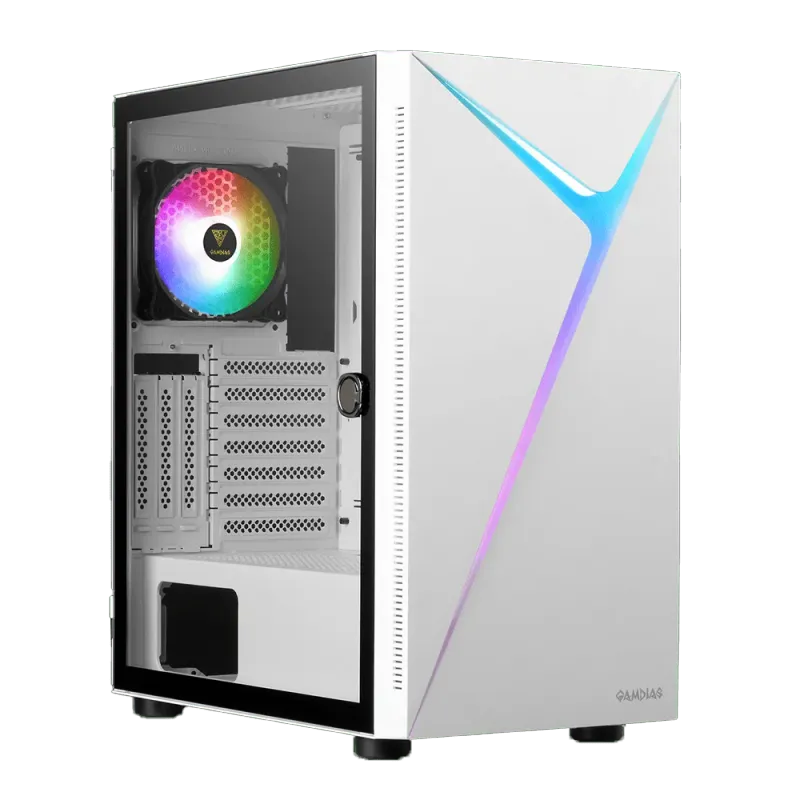 ARGUS E4 Elite Tempered Glass Mid-Tower Gaming Case - White