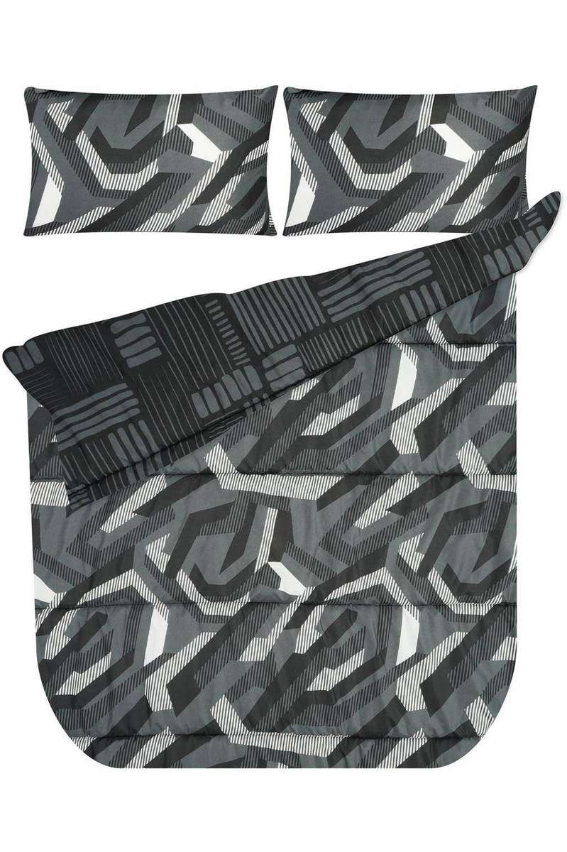 6 PIECE SYNERGY GEO POLYESTER COMFORTER SET  Black (Double)