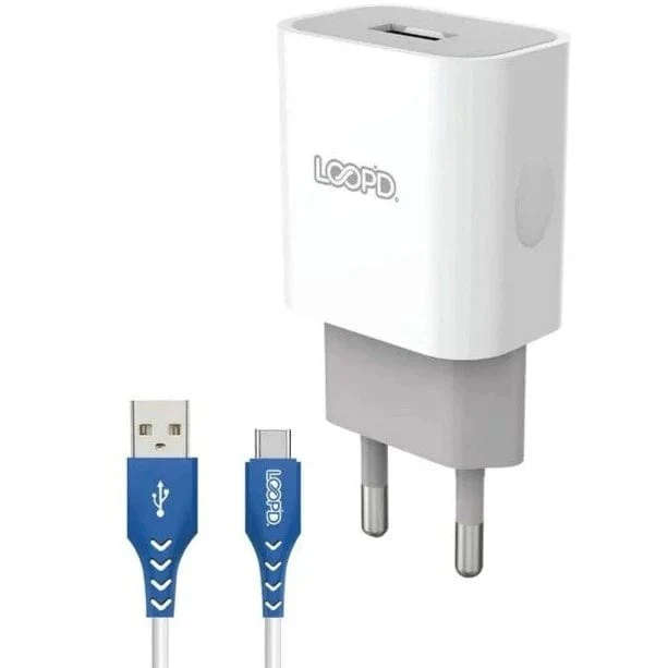 Loopd 1 Port 2.1A Wall Charger With Type-C Cable - White