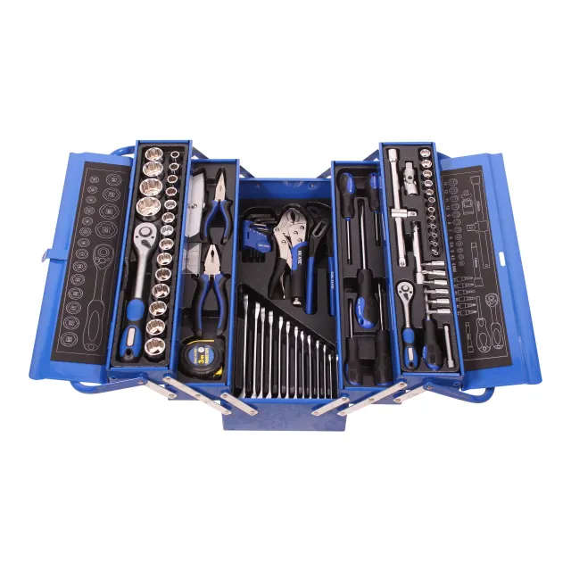 85-piece professional CRV tool kit in a 5-tray cantilever toolbox