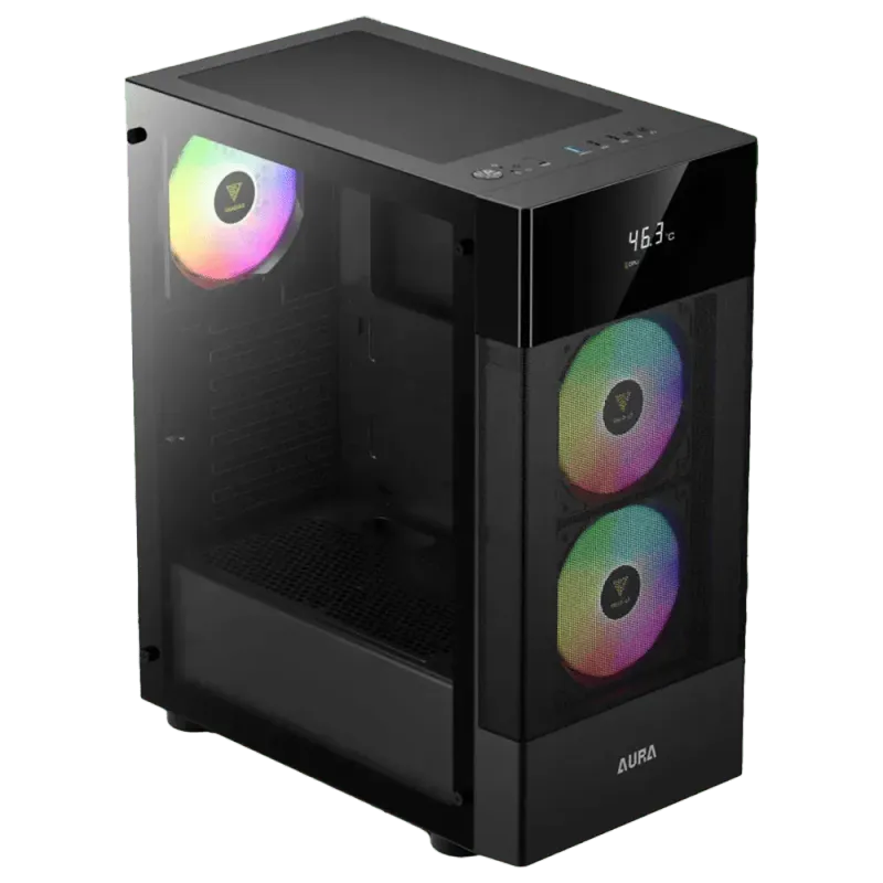 Mid-Tower PC Case with Digital Display & RGB Fans  Aura GC5