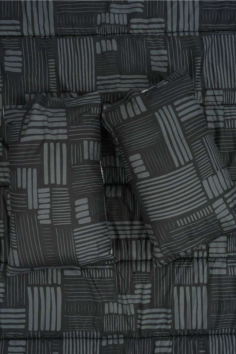 6 PIECE SYNERGY GEO POLYESTER COMFORTER SET  Black (Double)