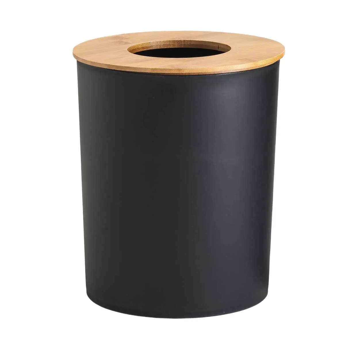 Waste Bin, Black with Bamboo Cover, 7L