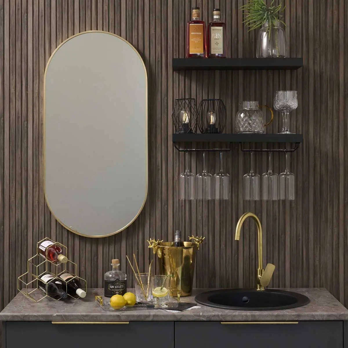 Mirror, Oval, Gold Frame, 500mm x 1000mm