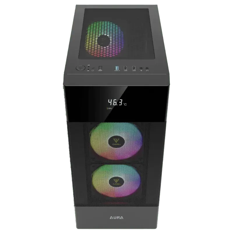 Mid-Tower PC Case with Digital Display & RGB Fans  Aura GC5