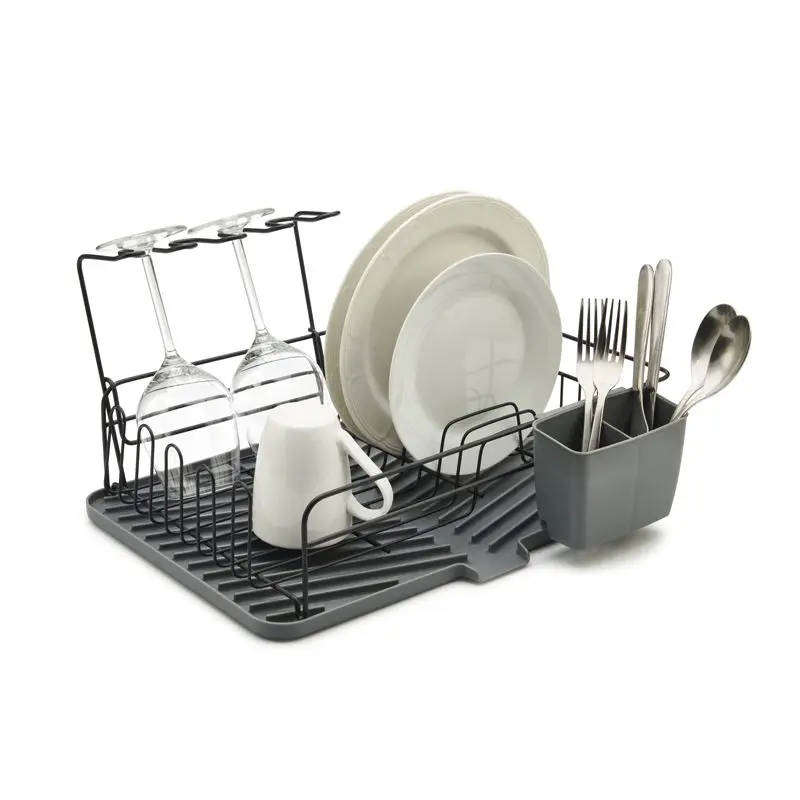 Dish Rack with Utensil and Glass Holder