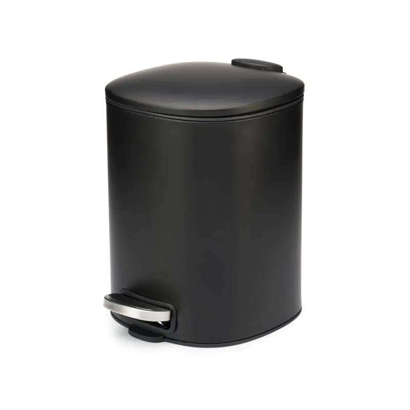 Square Pedal Bin with Soft Close, Black Metal, 5 Litre
