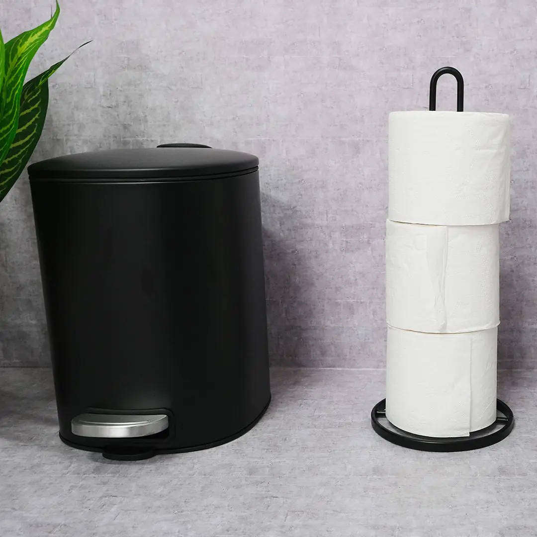 Square Pedal Bin with Soft Close, Black Metal, 5 Litre