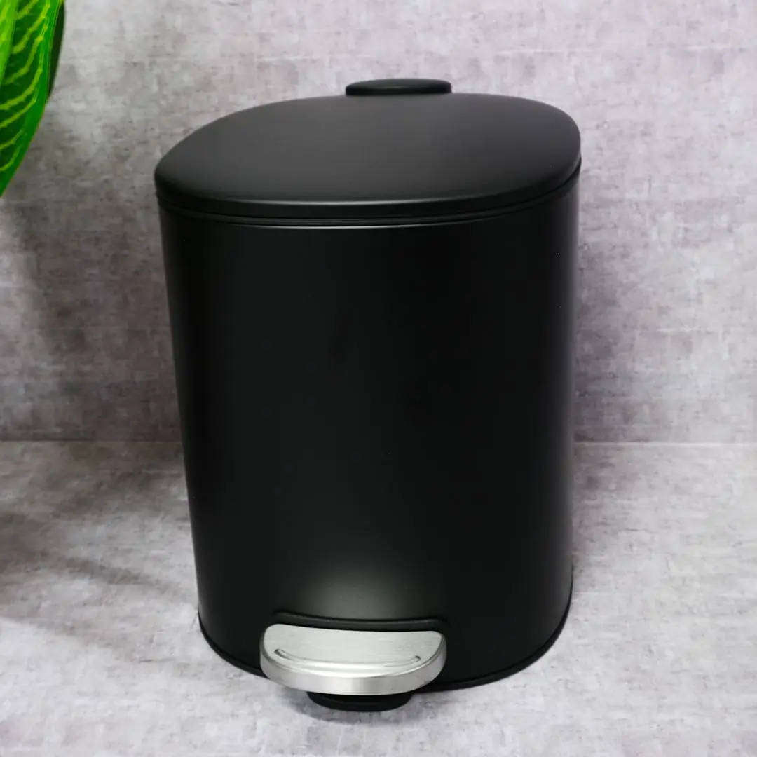 Square Pedal Bin with Soft Close, Black Metal, 5 Litre