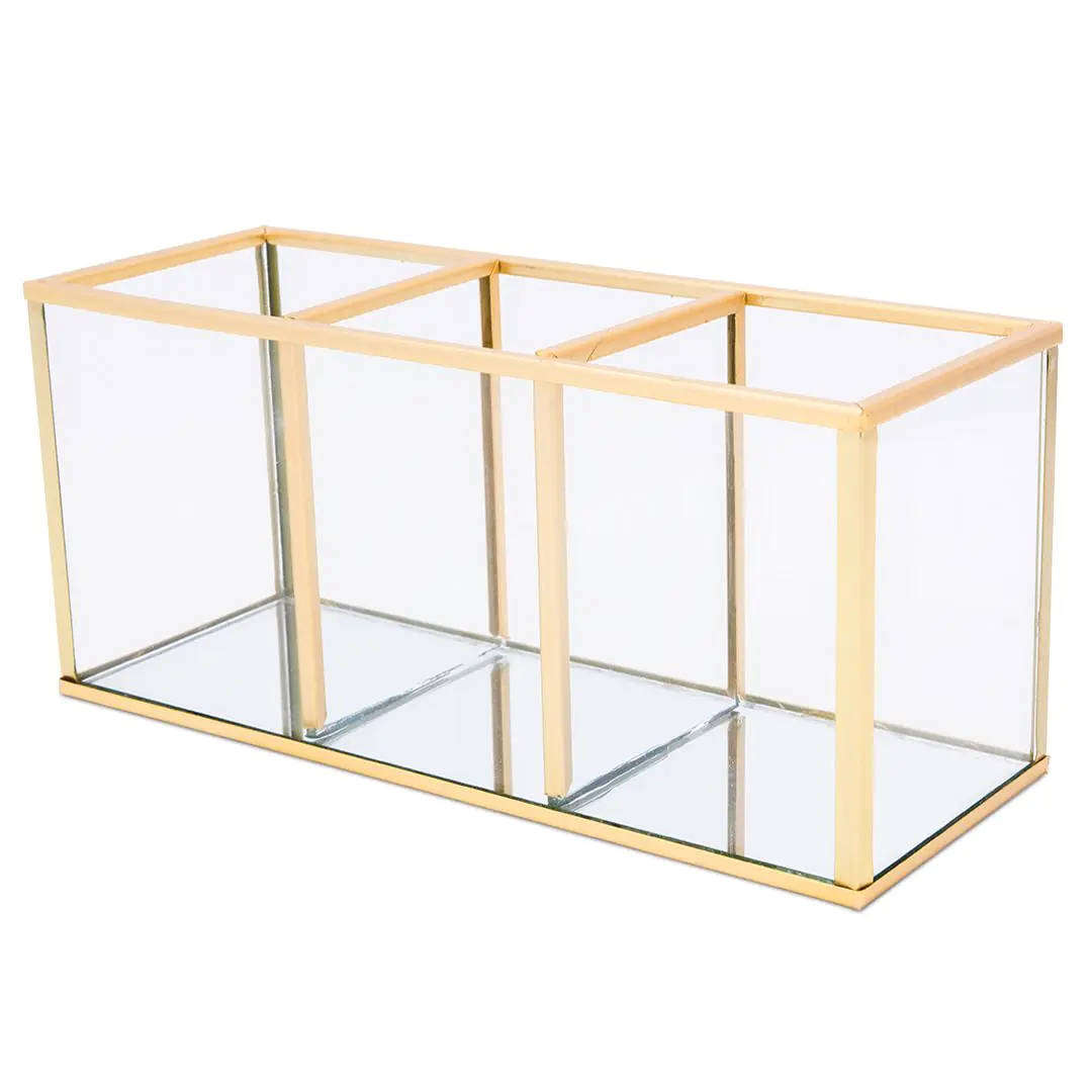 Glass Cosmetic Organiser with Gold Frame