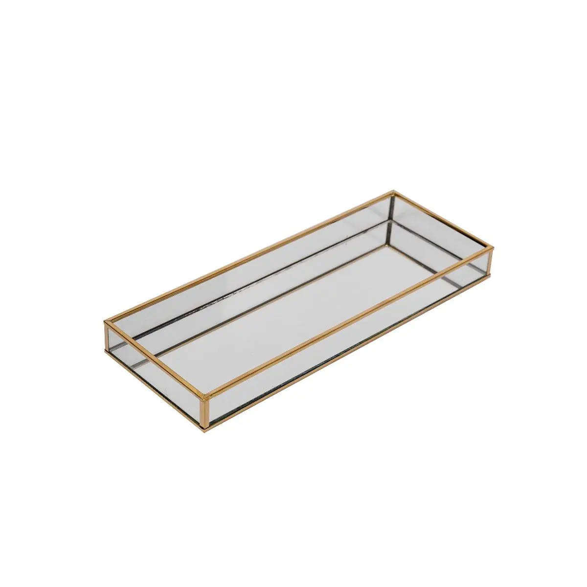 Glass Cosmetic Tray with Gold Metal Frame