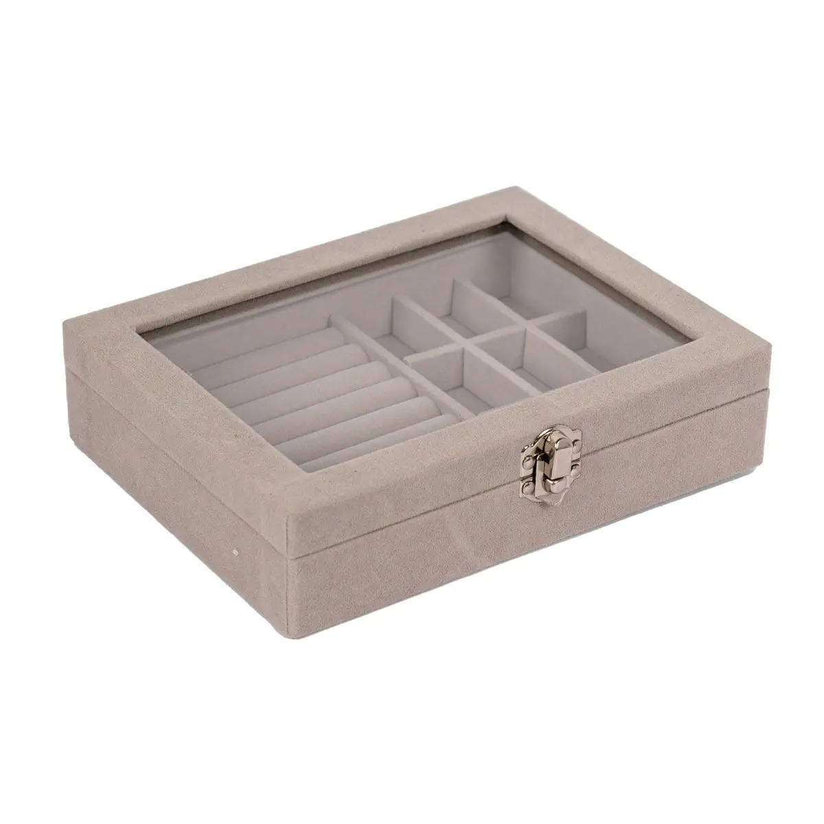 Jewellery Display Organiser with Clear Lid and Velvet Base