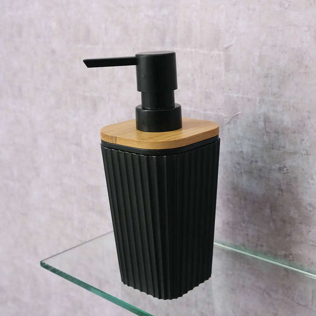 Soap Dispenser, Black with Bamboo Lid