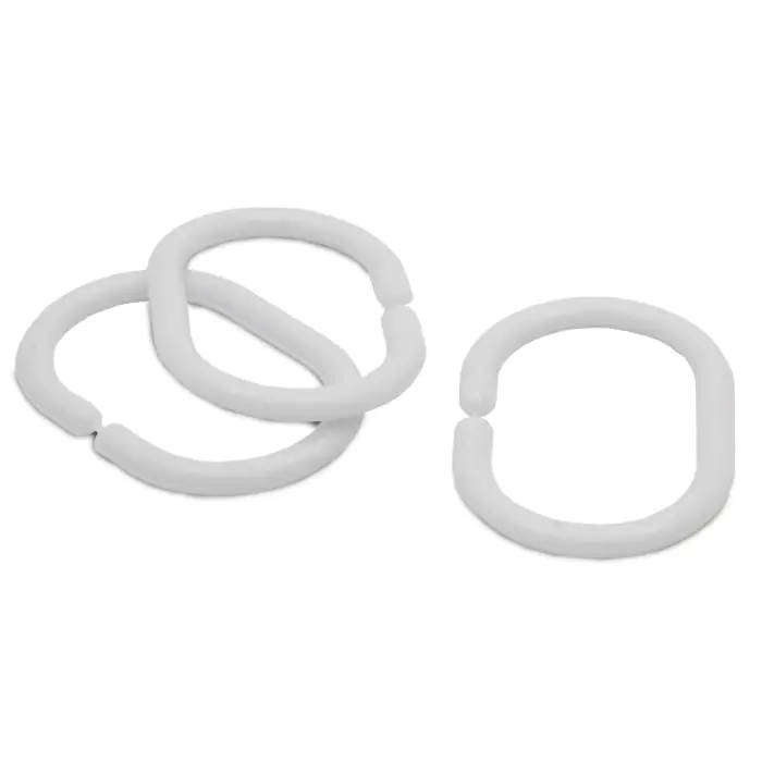 Shower Curtain Hooks  White Plastic, 12 Pieces