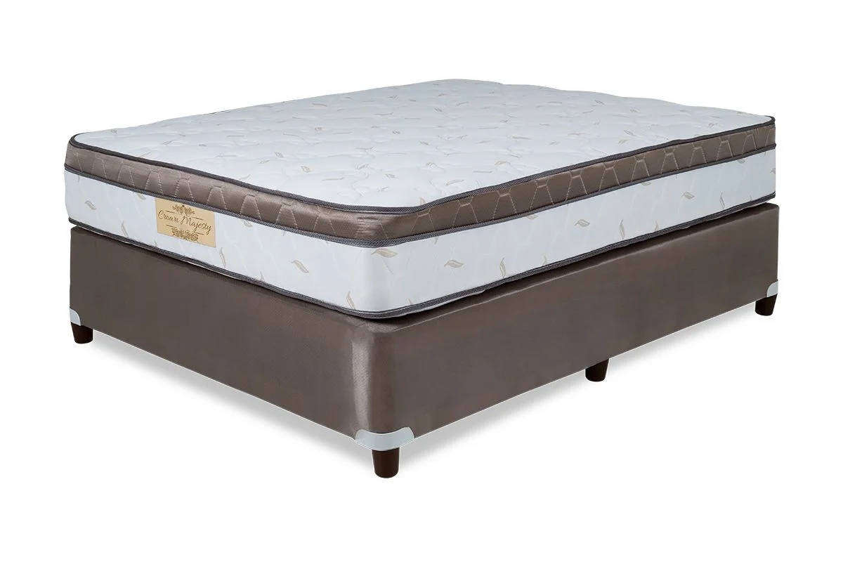 Queen Pillow Top Mattress and Bed Set  Brown & White