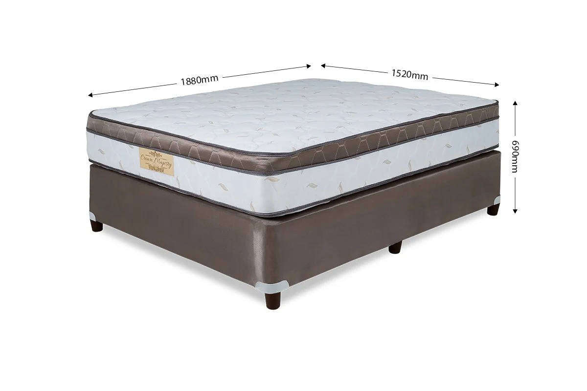 Queen Pillow Top Mattress and Bed Set  Brown & White