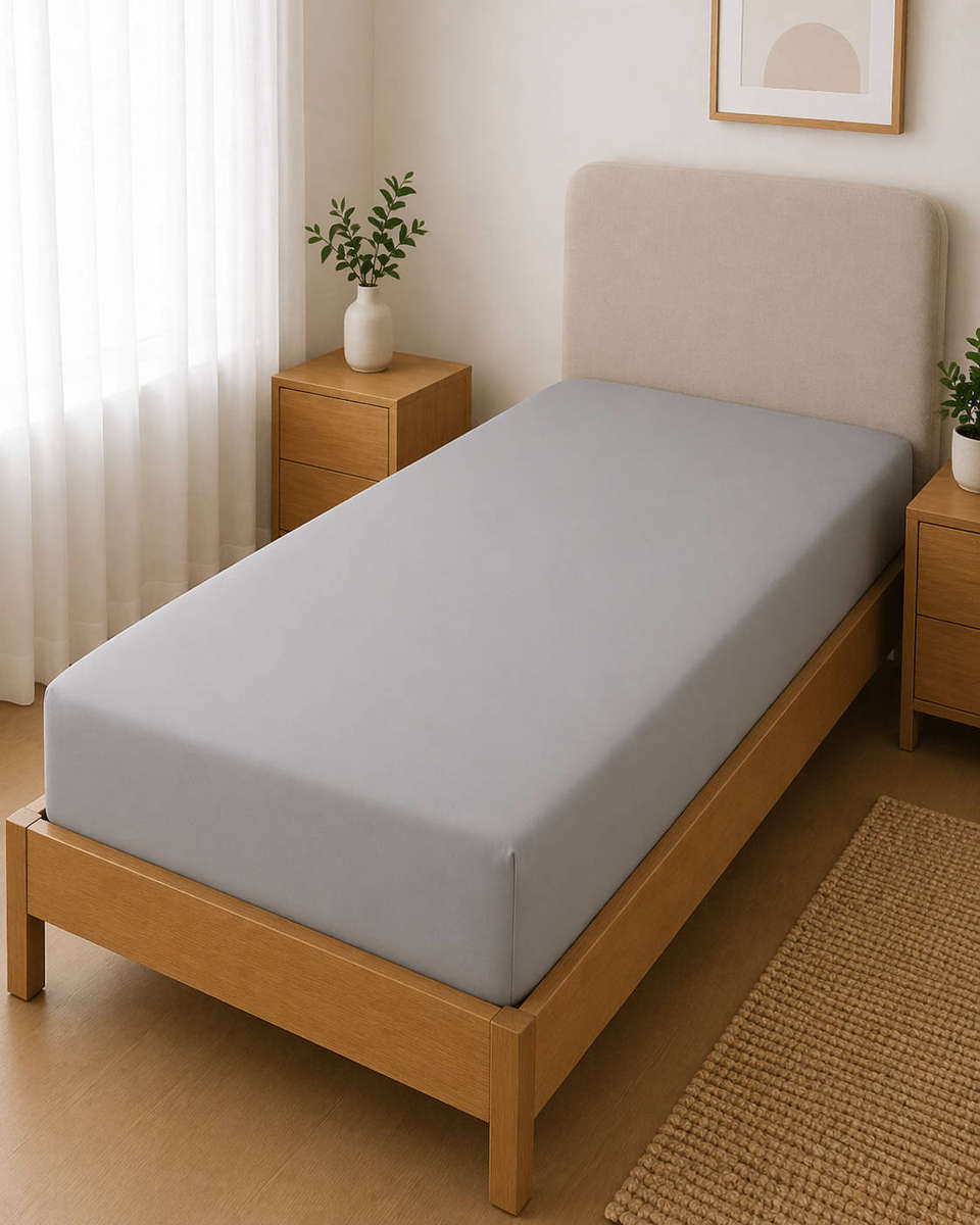 Polycotton Fitted Sheet  Grey  Single