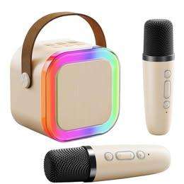 Karaoke Speaker with Dual Mics + Bluetooth + RGB Lights - Beige