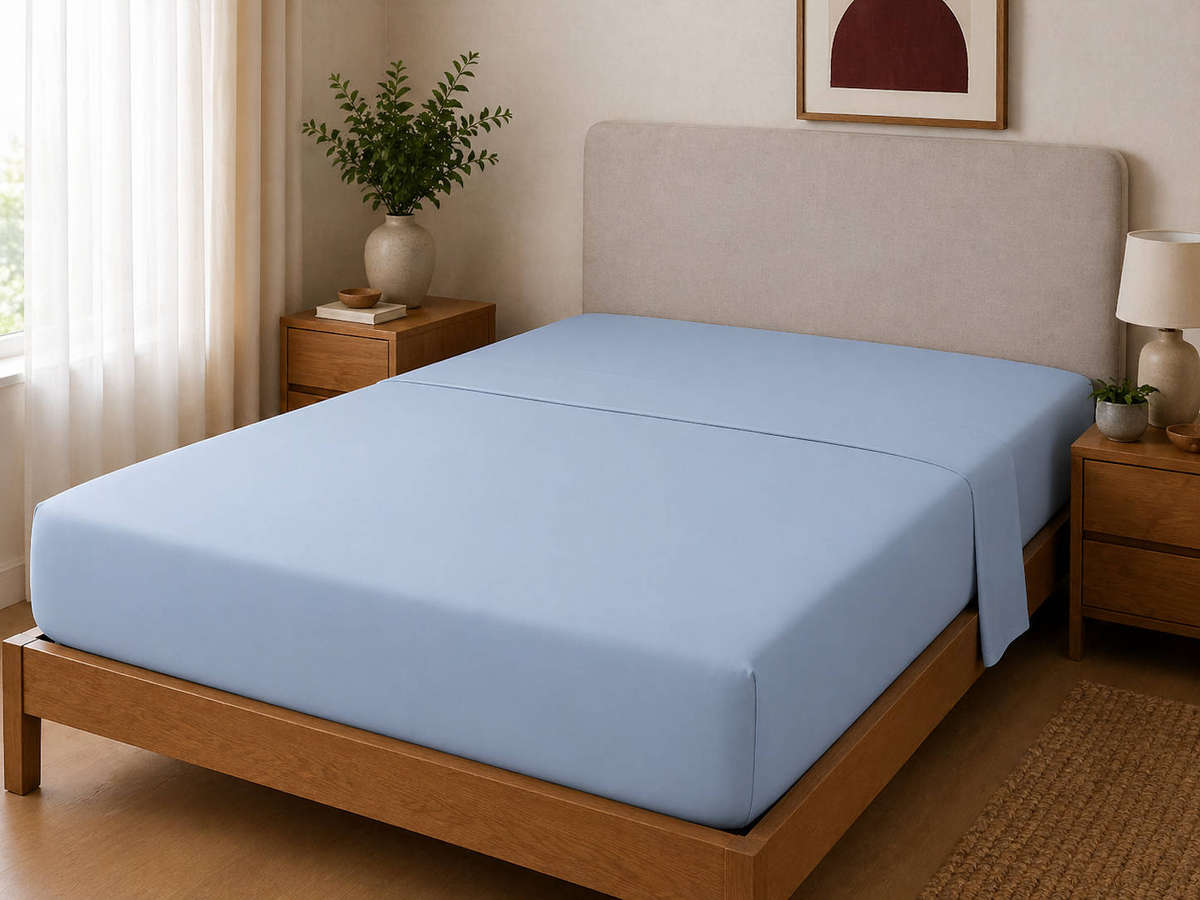Polycotton Fitted Sheet  Sky Blue  Queen