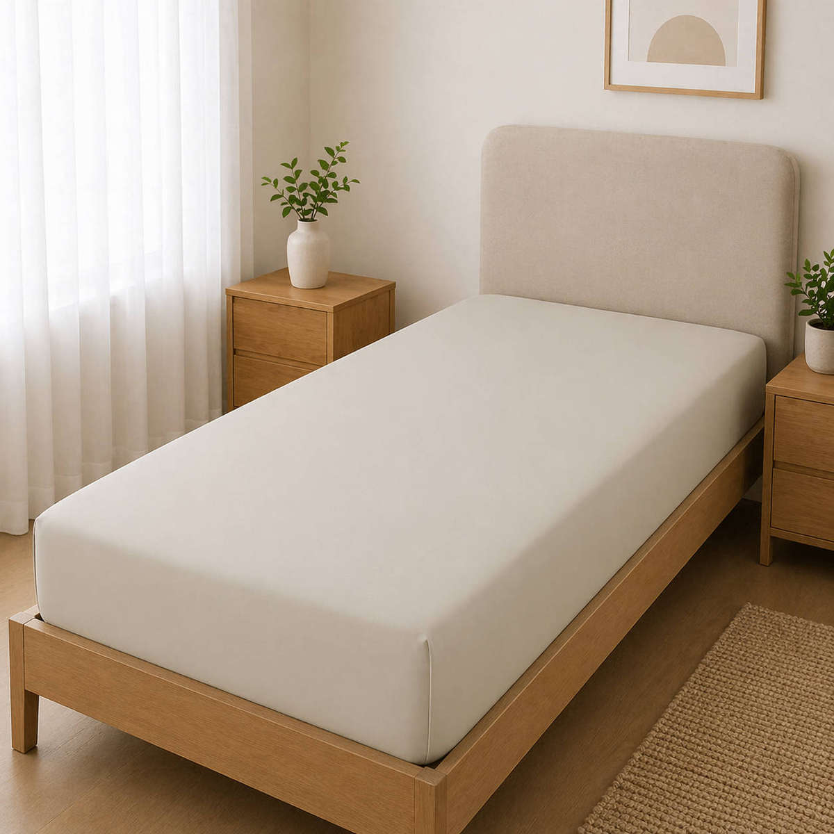 Polycotton Fitted Sheet  Stone  Three Quarter