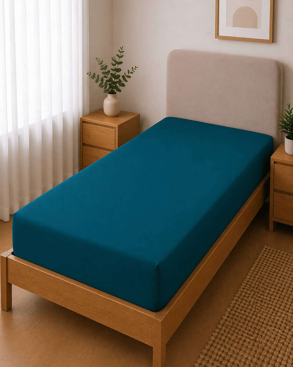 Polycotton Fitted Sheet  Turquoise  Three Quarter