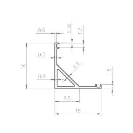 LED Profile, Corner, 16mm x 16mm x 3m