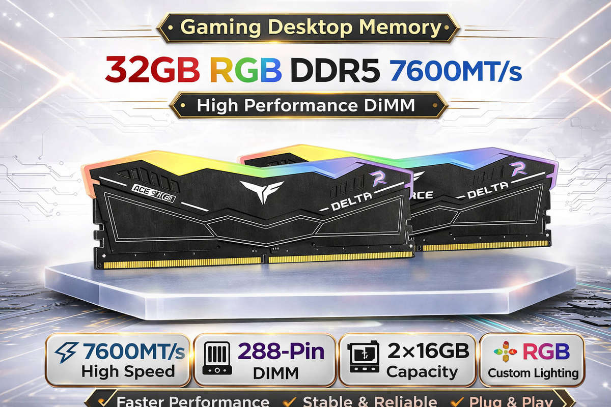 32GB (2×16GB) DDR5 RGB Desktop Memory 7600MT/s CL36  Black