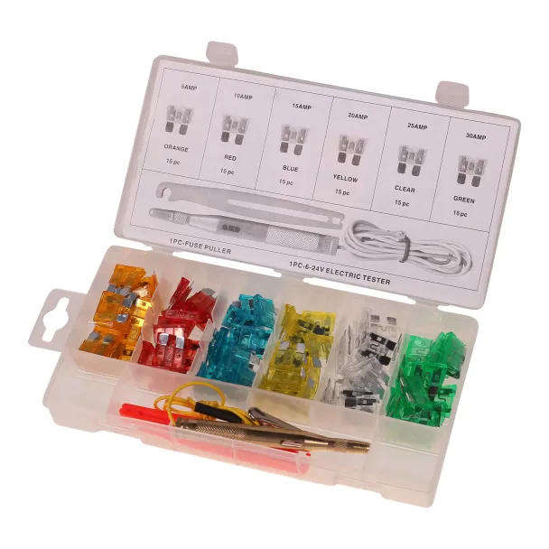 93-Piece Automotive Fuse Assortment with Tester & Puller