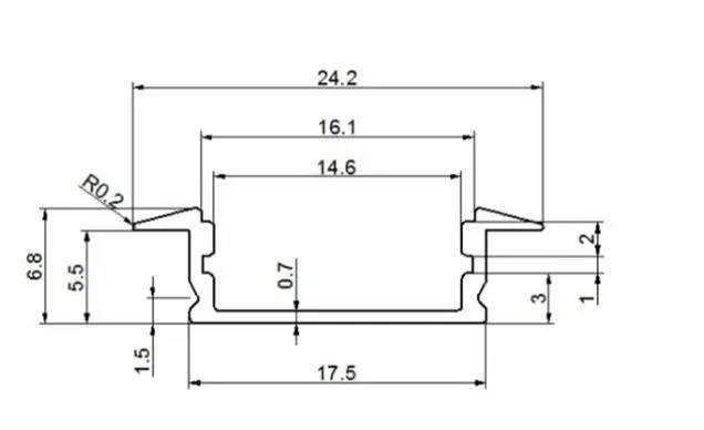LED Profile, Recessed, Black, 17.5mm x 6.8mm x 2m