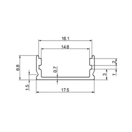 LED Profile, Surface Mounted, Black, 17.5mm x 6.8mm x 2m