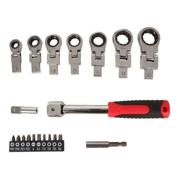 20-Piece Flex Ratchet Head Wrench Set with Driver Bits