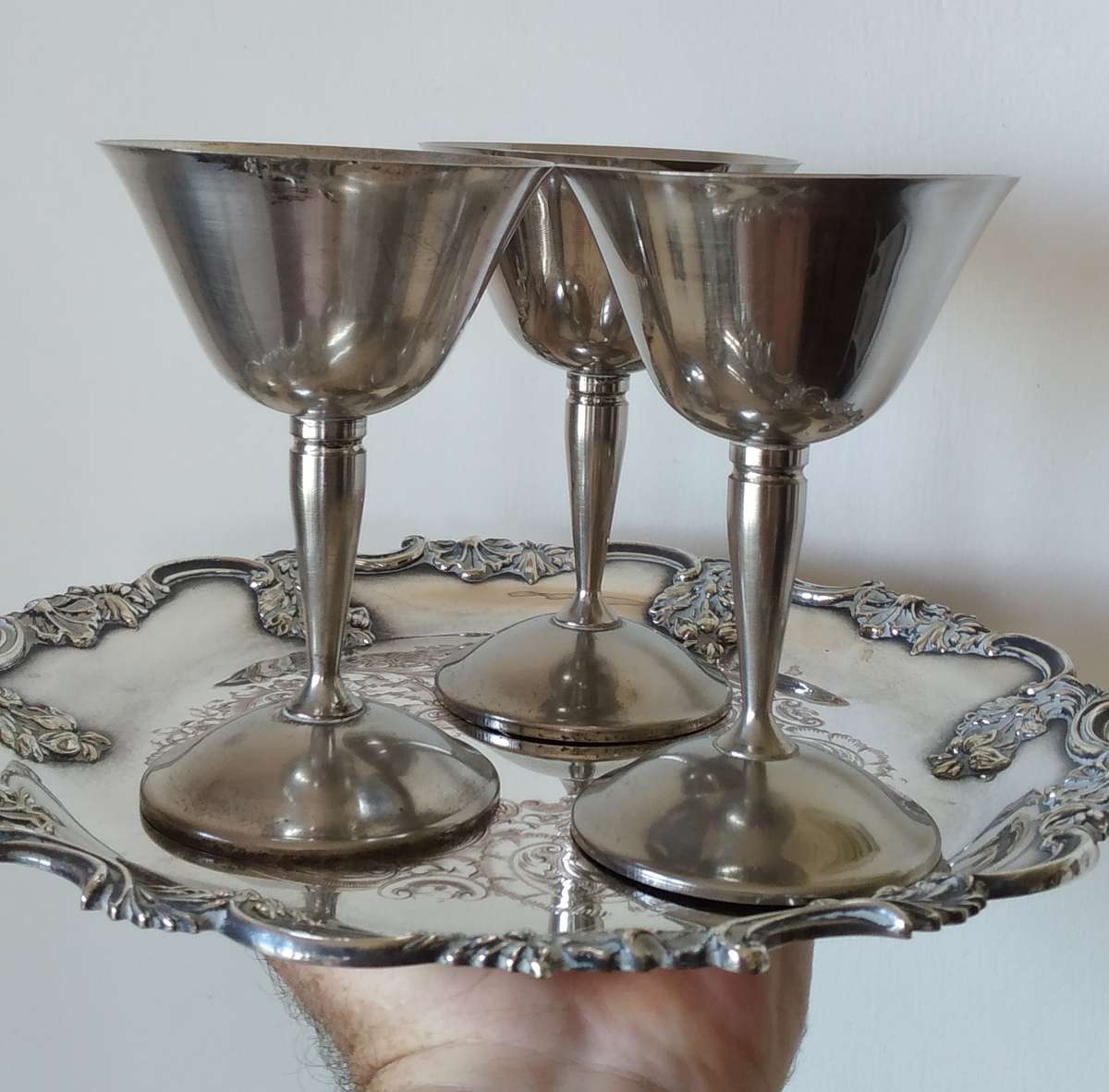 Elegant J. Perez Ruiz Silver-Plated Wine Goblets  Made in Spain, Vintage Charm (Tray not included)