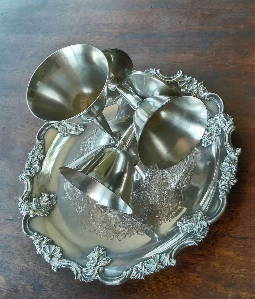 Elegant J. Perez Ruiz Silver-Plated Wine Goblets  Made in Spain, Vintage Charm (Tray not included)