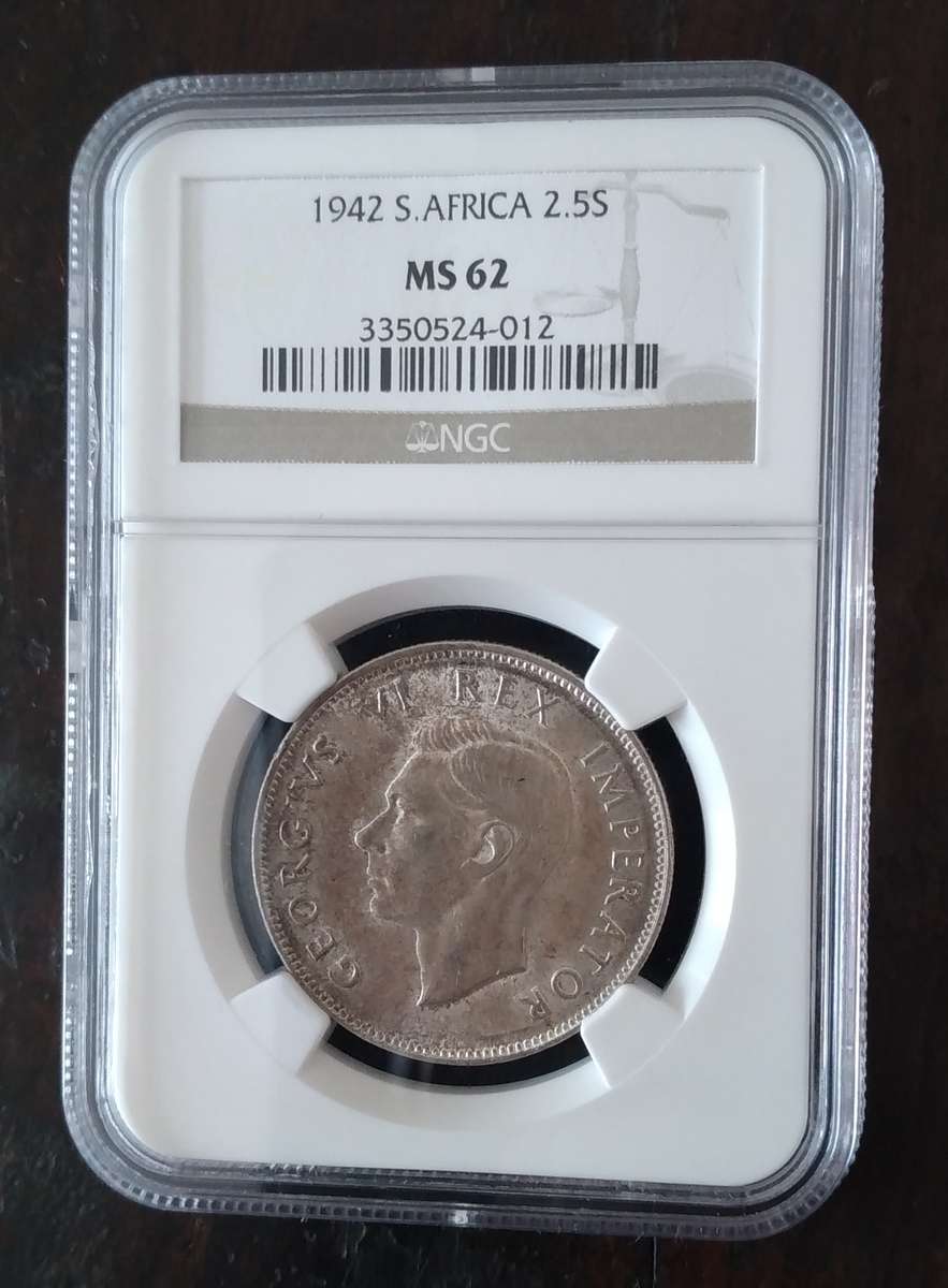 1942 SA UNION HALF CROWN NGC GRADED MS 62
