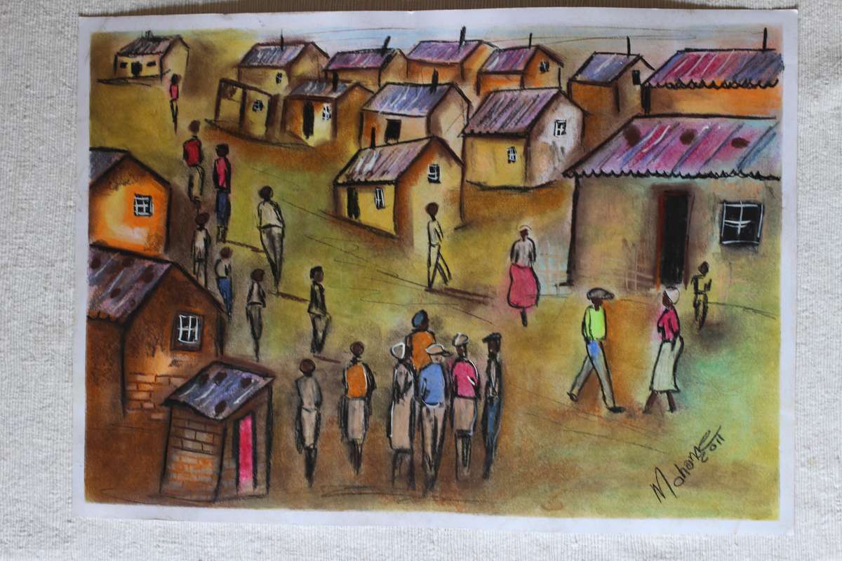 Original artwork by Mahome (Township scene) (Pastel 2011)