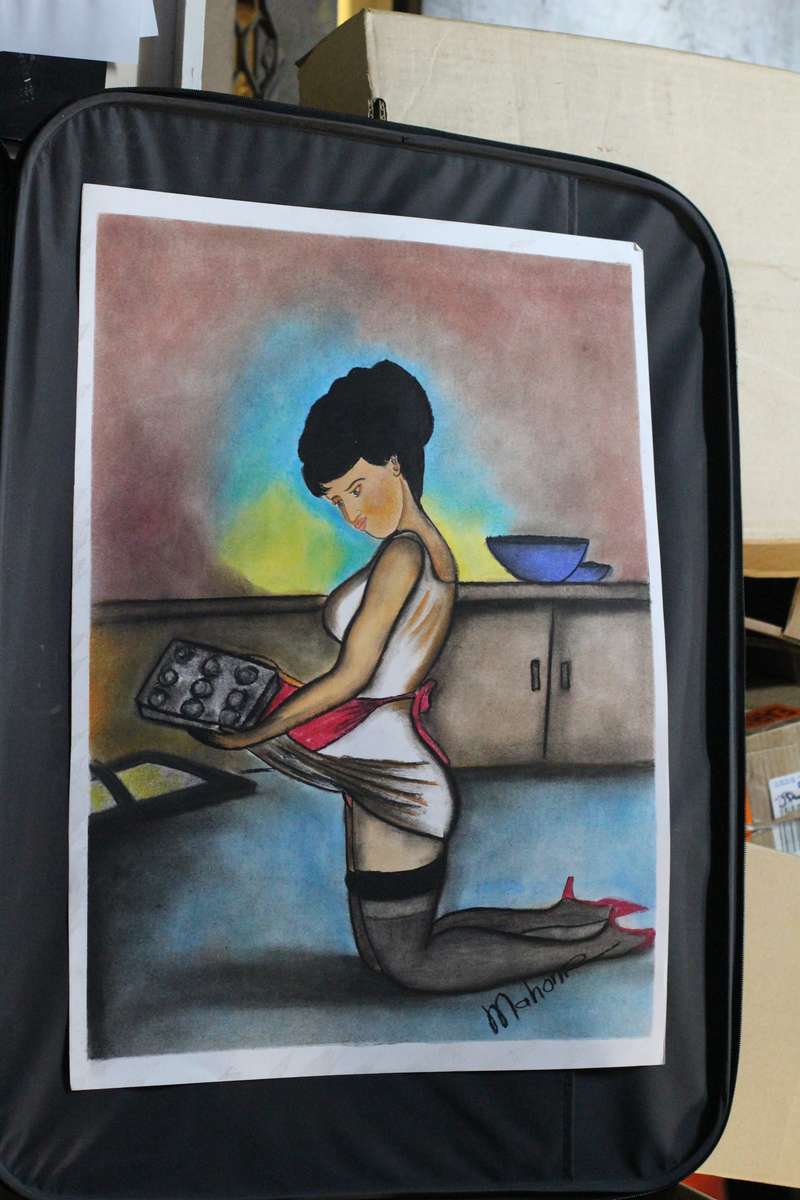 Original artwork by Lucas Mahome  - Risque Woman Baking (Pastel) 2012