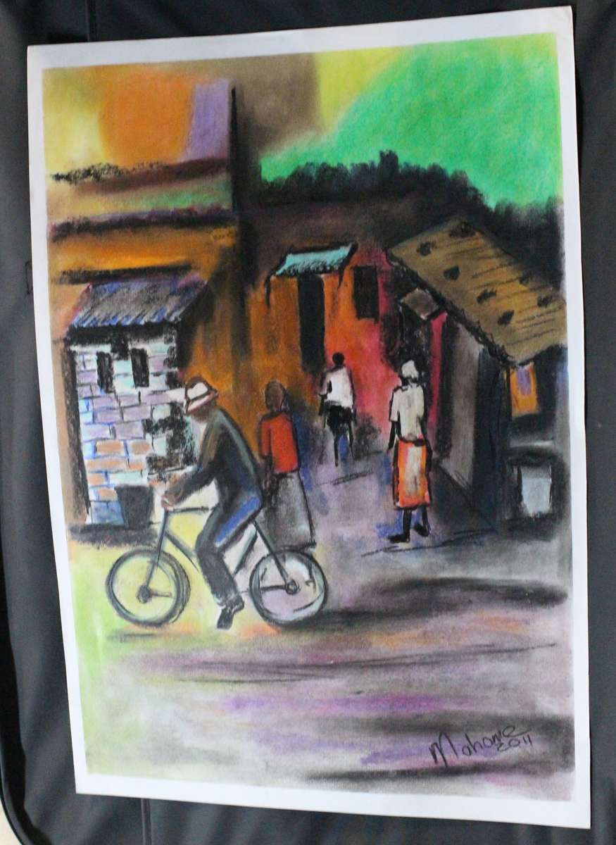 Original artwork by Lucas Mahome  - Man on Bicycle (Pastel) 2011