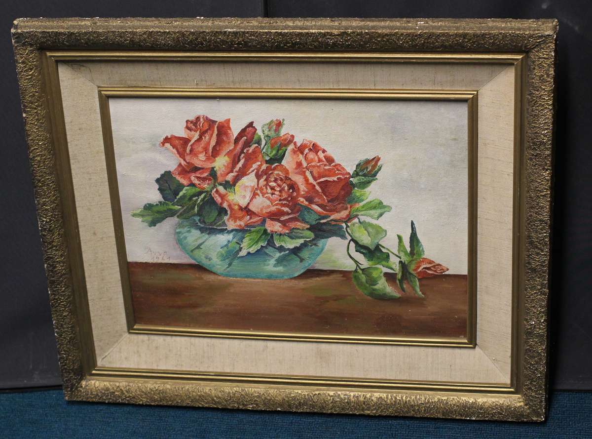 Painting - Roses in Bowl (Framed)