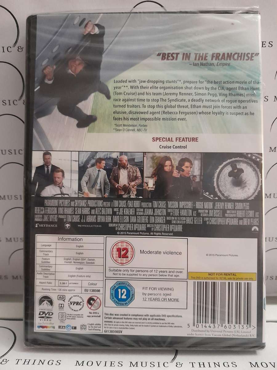 Mission Impossible - Rogue Nation - Tom Cruise (DVD) New