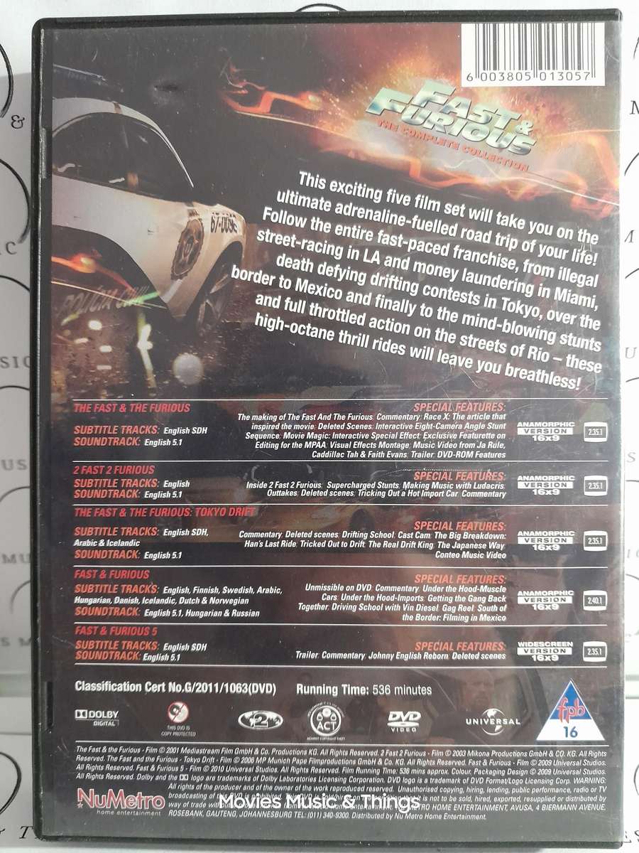 Fast & Furious -  5 Films (5xDVDs)
