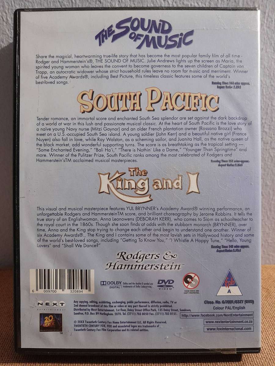 3 Classic Movies - 1. The Sound of Music 2. South Pacific 3. The King and I (3xDVD)