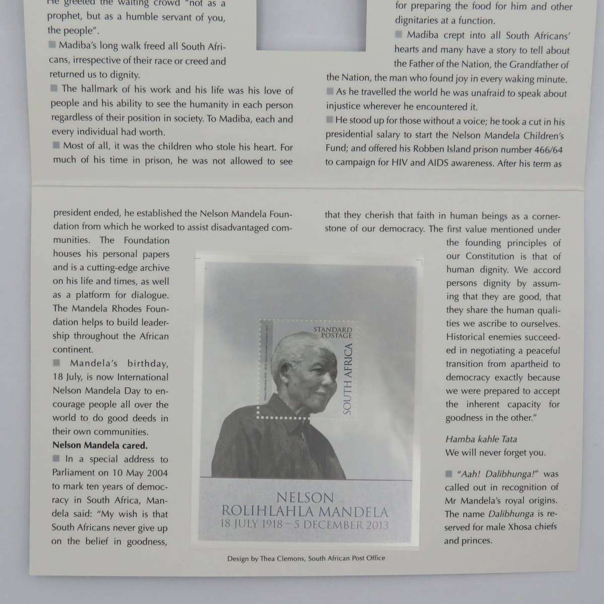 RSA SF8,7 (2013) Mandela's 90th Birthday Booklet issued by SA Postal Service with 3 UNC coins