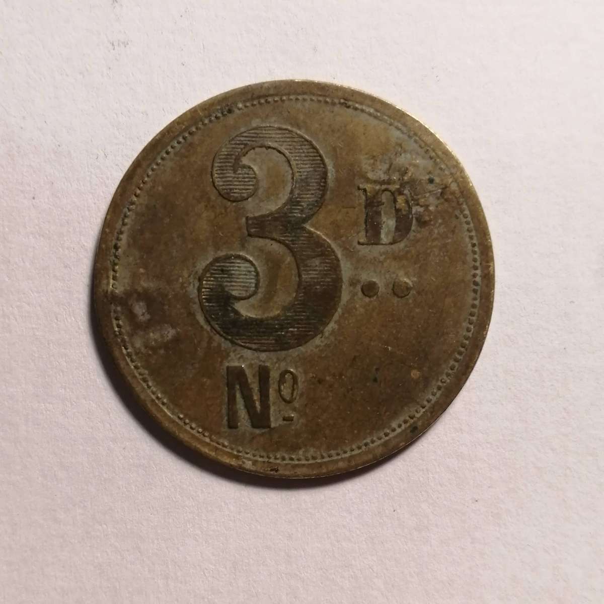 London RH and Sons 3 pence barber token - H S Overstamped